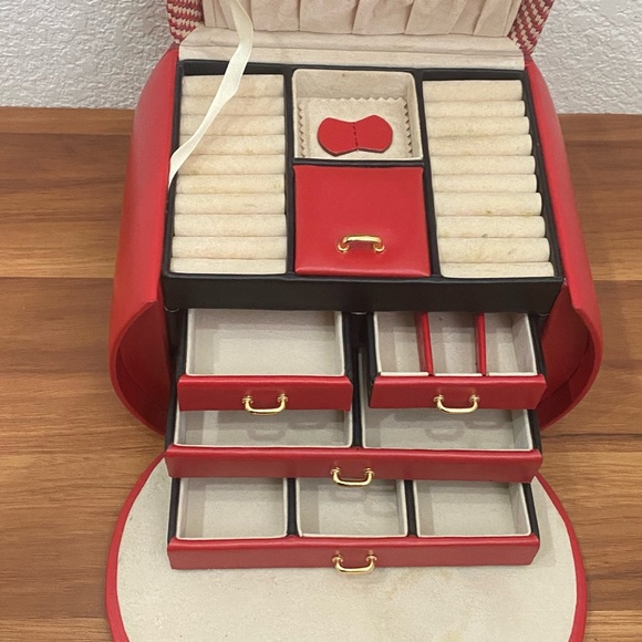 Vintage ALFRED Design Keepsake Red Genuine Leather Organizer Jewelry Case Bag - Picture 10 of 16